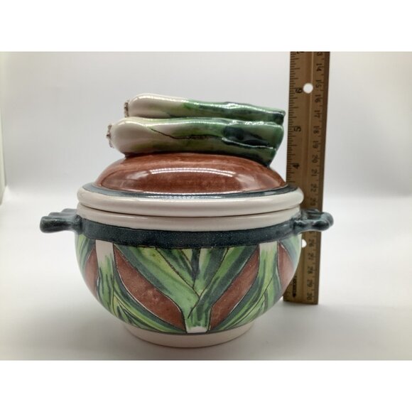 Hand Crafted Ceramic LEEKS Bowl with Lid Quality Serveware Hand Thrown Pottery - Picture 10 of 12